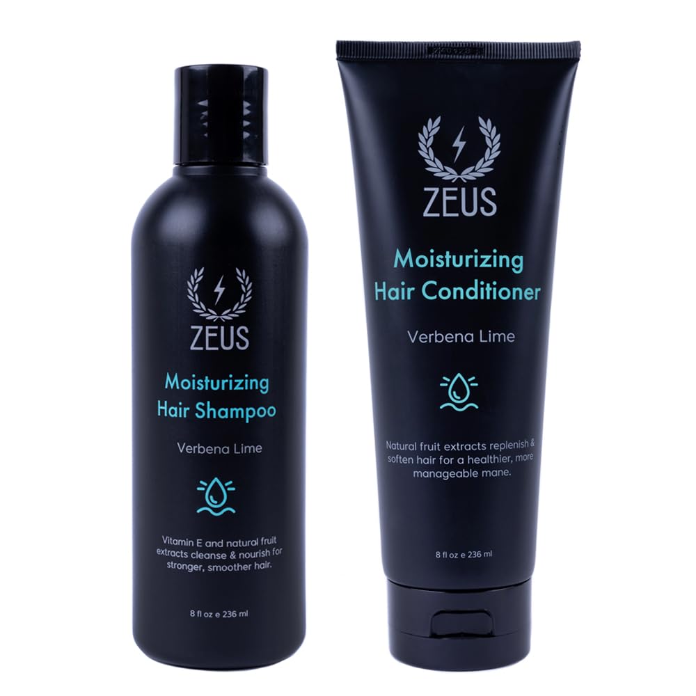 ZEUS Moisturizing Daily Hair Wash Set – Shampoo & Conditioner Combo with Natural Fruit Extracts for Healthy, Stronger & Smoother Hair (Made in USA) Verbena Lime