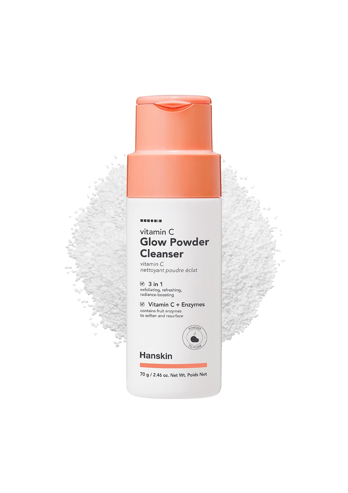 Hanskin Vitamin C Glow Powder Cleanser - Gentle Face Wash for Brightening & Radiant Skin, Papaya Enzyme Powder Facial Cleanser for Dry Skin, Exfoliating & Refreshing Korean Skincare [2.36 fl oz.]