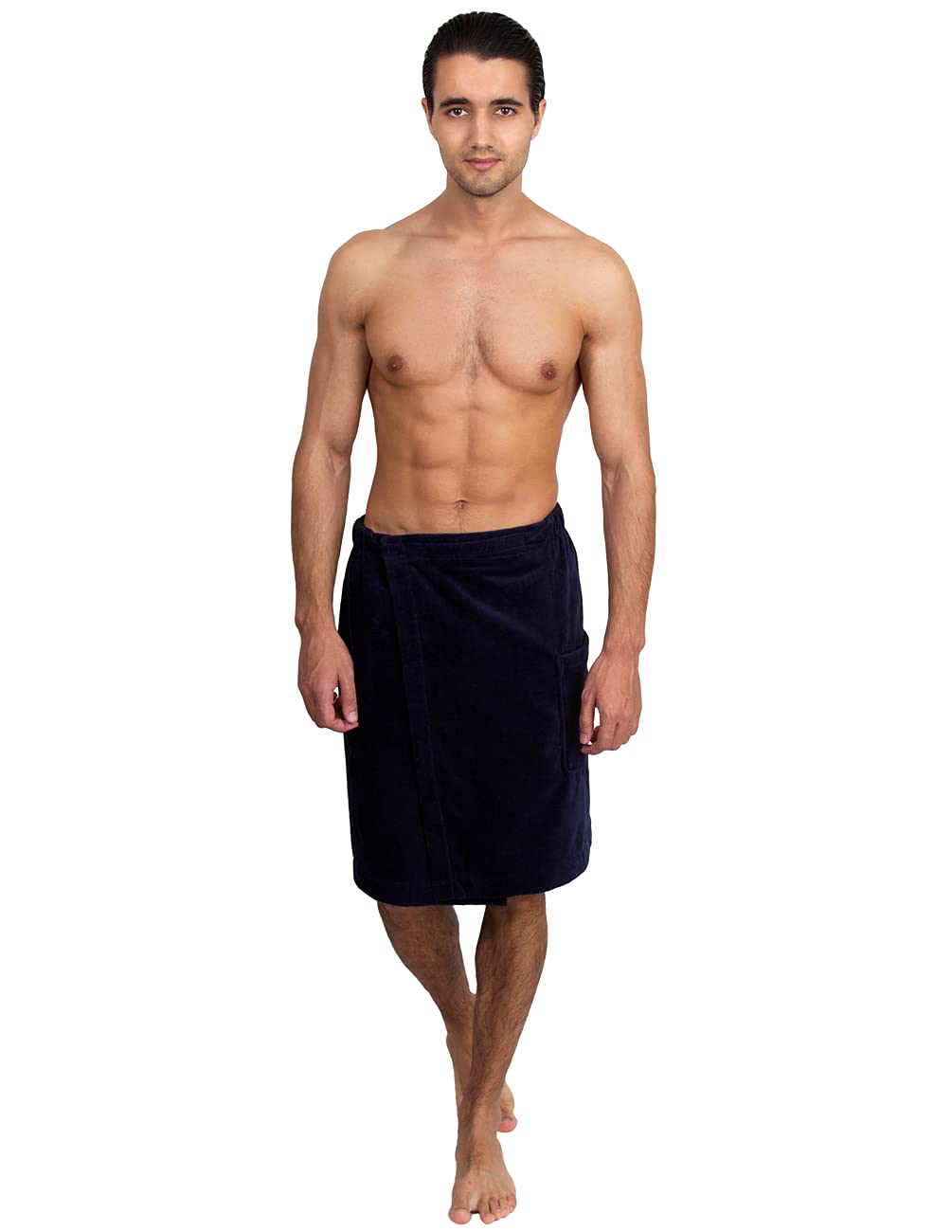 TowelSelections Mens Shower Wrap Adjustable Cotton Terry Velour Wrap Gym Body Cover Up Medium/Large Navy