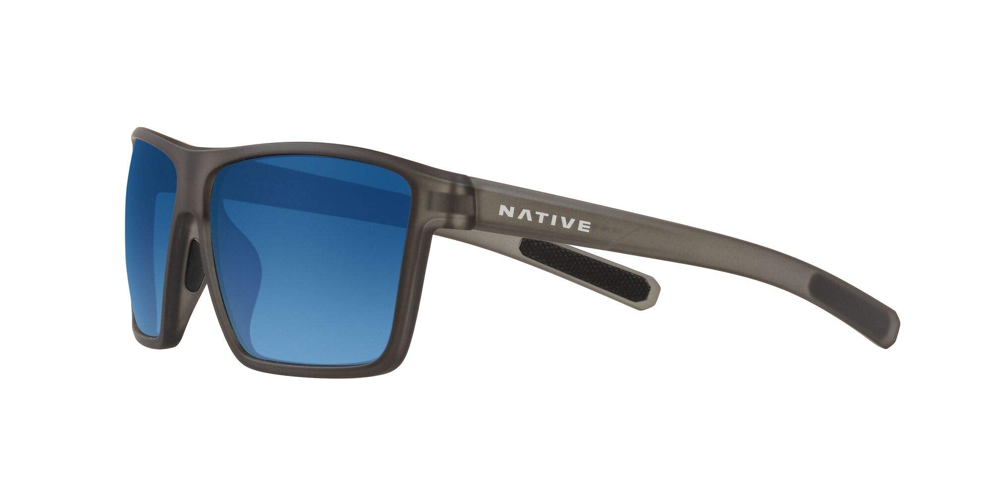 Native Eyewear Men's XD923 Wells XL Rectangular Sunglasses, Smoke Crystal/Blue Reflex Polarized, 64 mm
