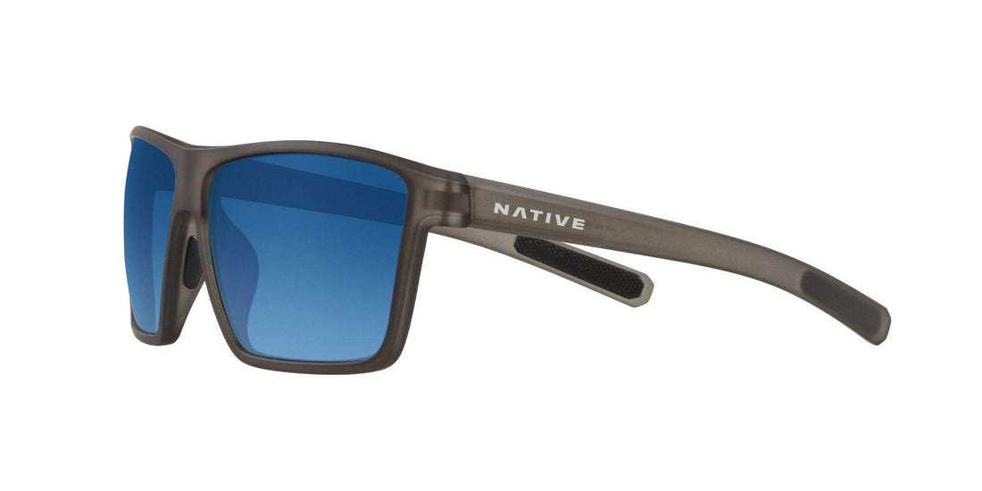 Native Eyewear Men's XD923 Wells XL Rectangular Sunglasses, Smoke Crystal/Blue Reflex Polarized, 64 mm