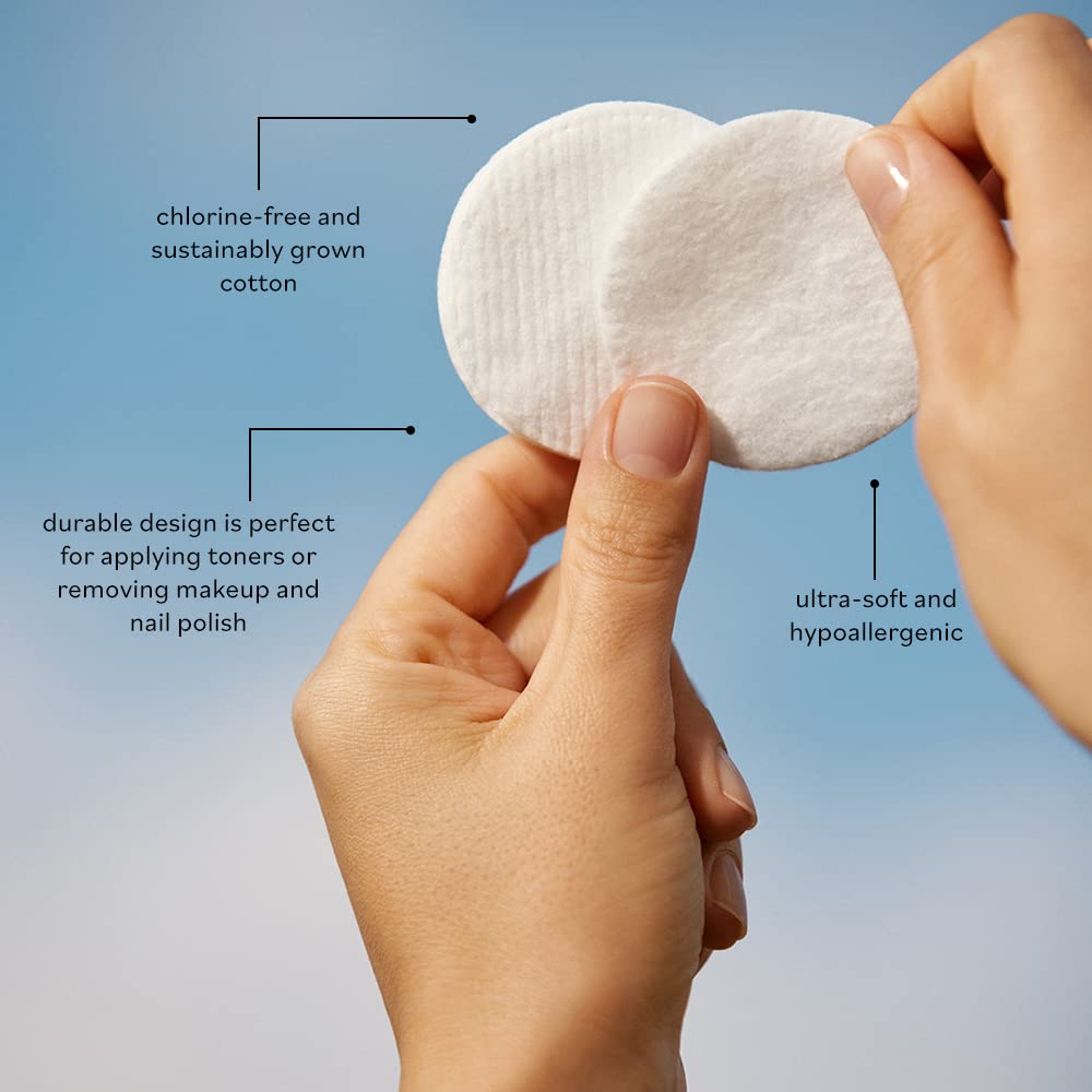 Cotton Rounds Organic by Sky Organics (100 ct.), Fragrance & Chlorine-Free Cotton Pads, 100% Biodegradable Ultra Absorbent Cotton Pads, Cruelty-Free Natural Make Up Removal & Personal Care