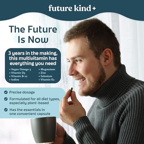 Future Kind Carrageenan-Free Foundations Multivitamin for Women & Men with Omega-3, B12, D3, Zinc, Iodine, Magnesium, K2 & Selenium, Vegan, Compostable Bag (60ct)