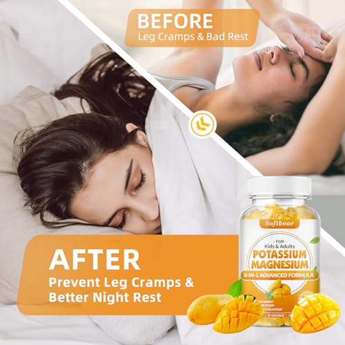 softbear Potassium Magnesium Gummies for Women, Calcium Magnesium Potassium Supplements with Vitamins Sugar-Free Potassium Citrate Gummies Support Muscle Health, Mango Flavor 120 Count
