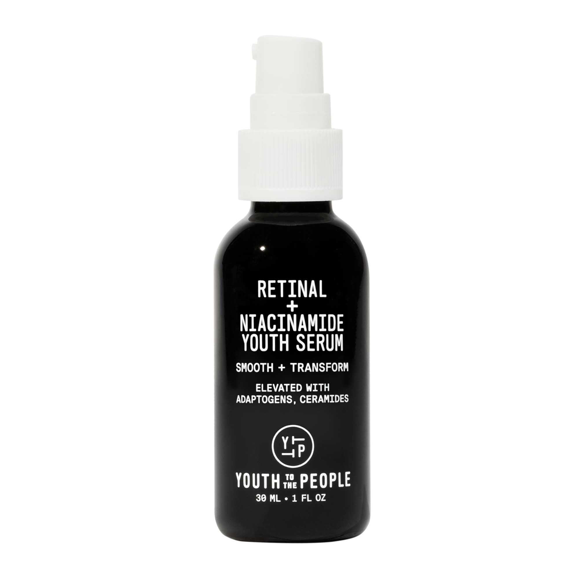 Youth To The People Retinal + Niacinamide Youth Face Serum (1 fl oz), Smooths Textured + Blemished Skin, Reduces Fine Lines, Brightens Uneven Tone, Adaptogens + Ceramides, Fragrance-free, Vegan