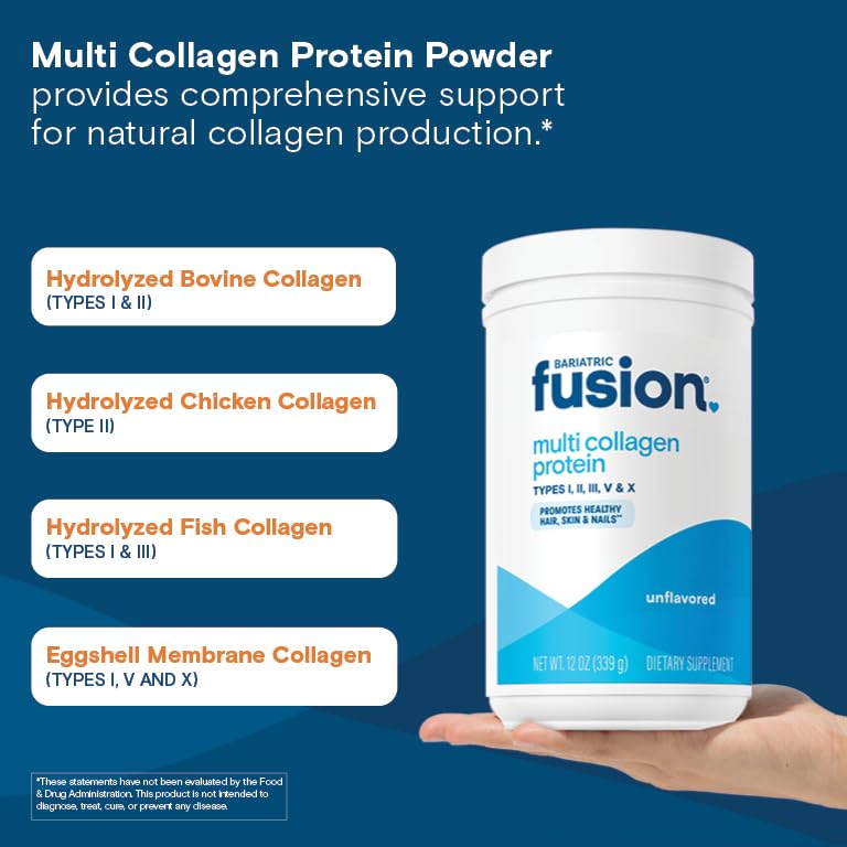 Bariatric Fusion Unflavored Multi Collagen Protein Powder | Hydrolyzed Collagen Peptides Powder Plus Joint Support Complex of MSM and Glucosamine | Type 2 | Dairy, Gluten & Soy Free | 30 Servings
