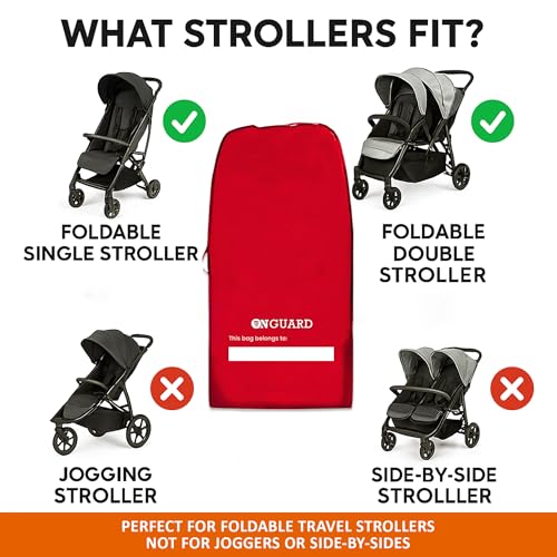 ONGUARD Waterproof Single and Double Stroller Bag for Airplane - Travel Stroller Cover for Air Travel and Storage - Gate Check Bag Backpack- Baby Airplane Essentials - Red