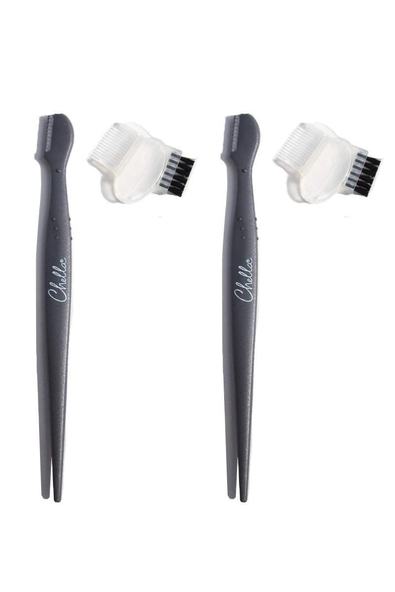 Chella Eyebrow Razor, Brow Razor with Brush and Comb, Pack of 2