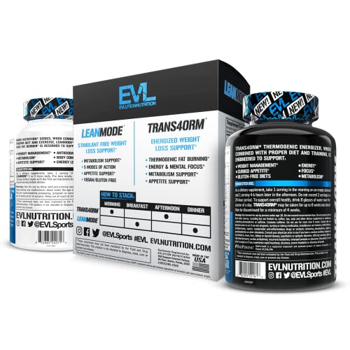 EVL Weight Loss Support Stack - Trans4orm Thermogenic Fat Burner & Metabolism Support Pills with Green Coffee Bean Extract and Forskolin Plus LeanMode Non-Stimulant