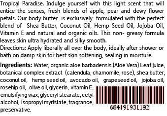 Body Butter- Tropical Paradise - 100% Natural. Shea Butter, Coconut Oil, Hemp Seed Oil, Avocado Oil, Jojoba Oil. 6 oz. -Eco-Friendly Packaging. by DELUGE