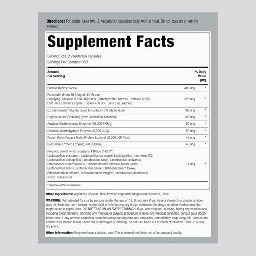 Lindberg Complete Digestant Multi-Enzyme Formula with Pancreatin and Betain Hydrochloride, 120 Capsules