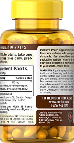 Puritan's Pride Royal Jelly 500 mg-120 Softgels (Packaging May Vary)