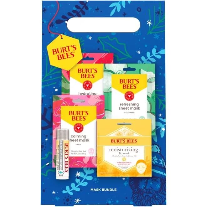 Burt's Bees Mask Bundle: Lip Balm, Lip Mask and Face Sheet Mask Gift Set, 5 Pieces, Rose