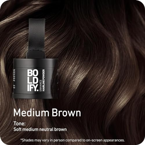 BOLDIFY Hairline Powder - Root Touch Up Hair Color for Gray Coverage - Bald Spot Concealing Hair Powder for Women & Men - 48-Hour Stain-Proof - Medium Brown
