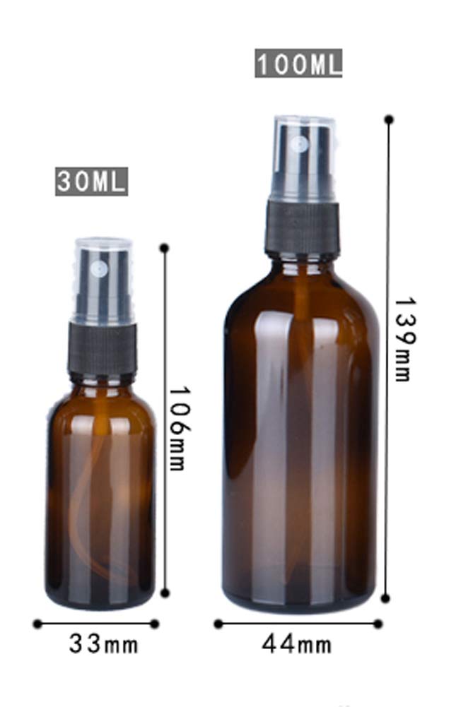 Ericotry 3Pcs 100Ml/3.34Oz Refillable Empty Amber Glass Spray Bottle Atomizer Liquid Container Travel Makeup Sample Lotion Essential Oil Containers