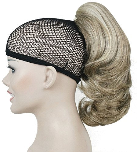 Lydell 12 Dual Use Straight Curly Styled Clip In Claw Ponytail Hair Extension Synthetic Hairpiece 125g with a jaw/claw clip (AB16-613 Dark Blonde with Highlights)