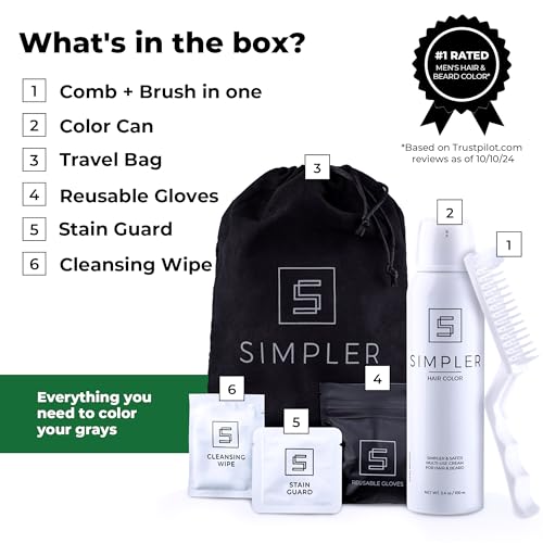 Simpler Men's Hair Color Kit - Full Gray Coverage - Natural Black & Beard Dye - Easy Application for 100% Gray Hair - Jet Black