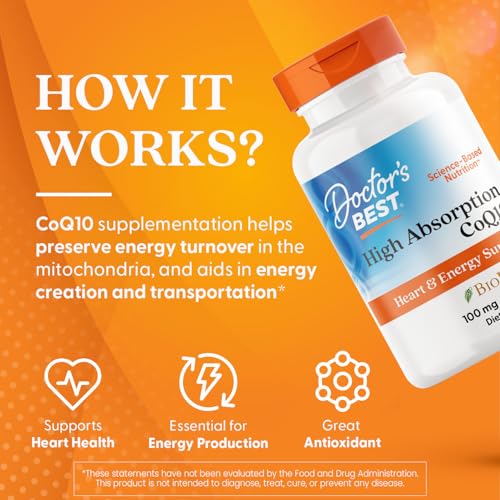 Doctor's Best High Absorption CoQ10 with BioPerine, Gluten Free, Naturally Fermented, Heart Health, Energy Production, 100 mg, 120 Count