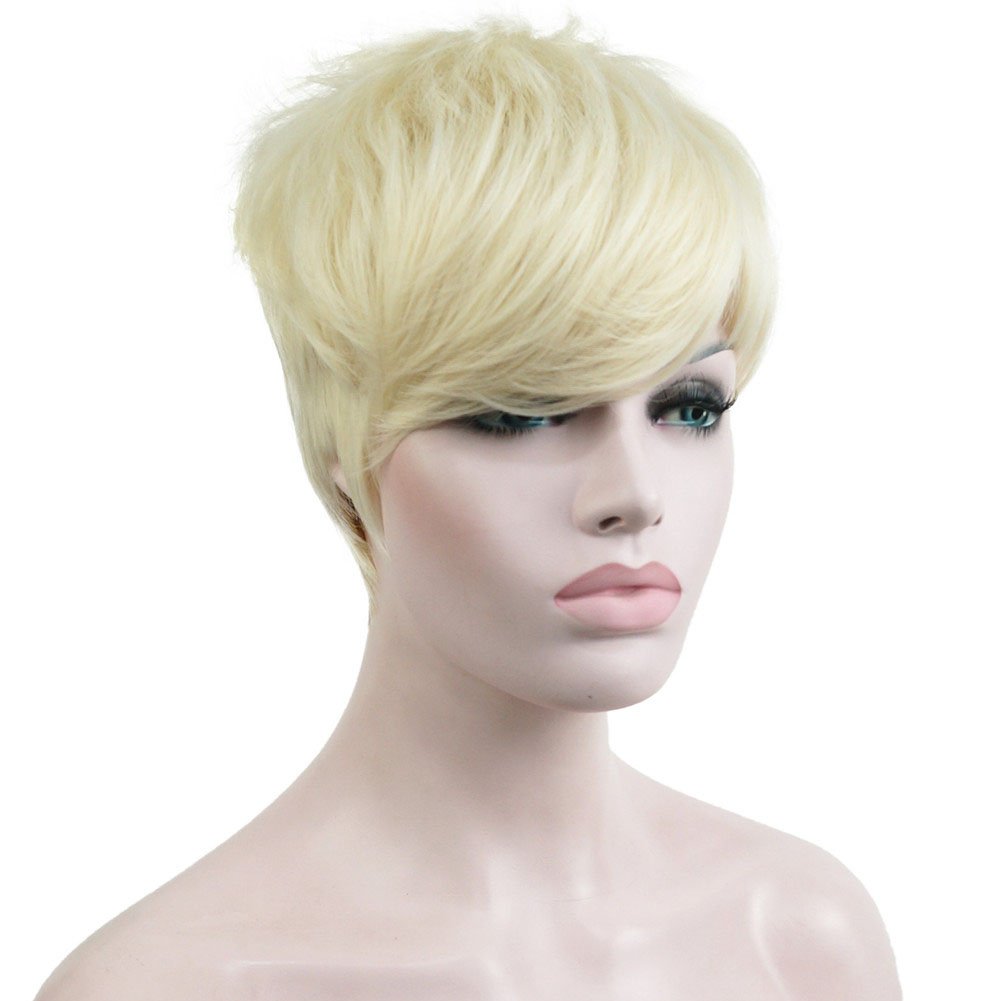 #613: Aimole Synthetic Short 6 Inches Blonde Straight Wig Heat Resistant Full Capless Hair Party Wig