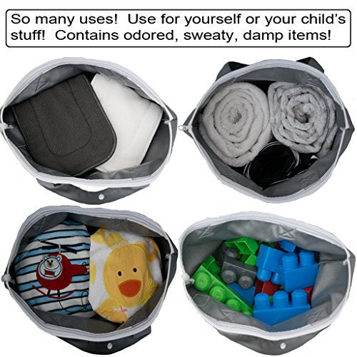 MOM & BAB Wet Bags for Baby Cloth Diapers, Swimsuits and Towels, Travel, Wet Dry Bag for Diaper Bag, Breast Pump Parts, Gym | Water & Odor Resistant (Black & Gray)