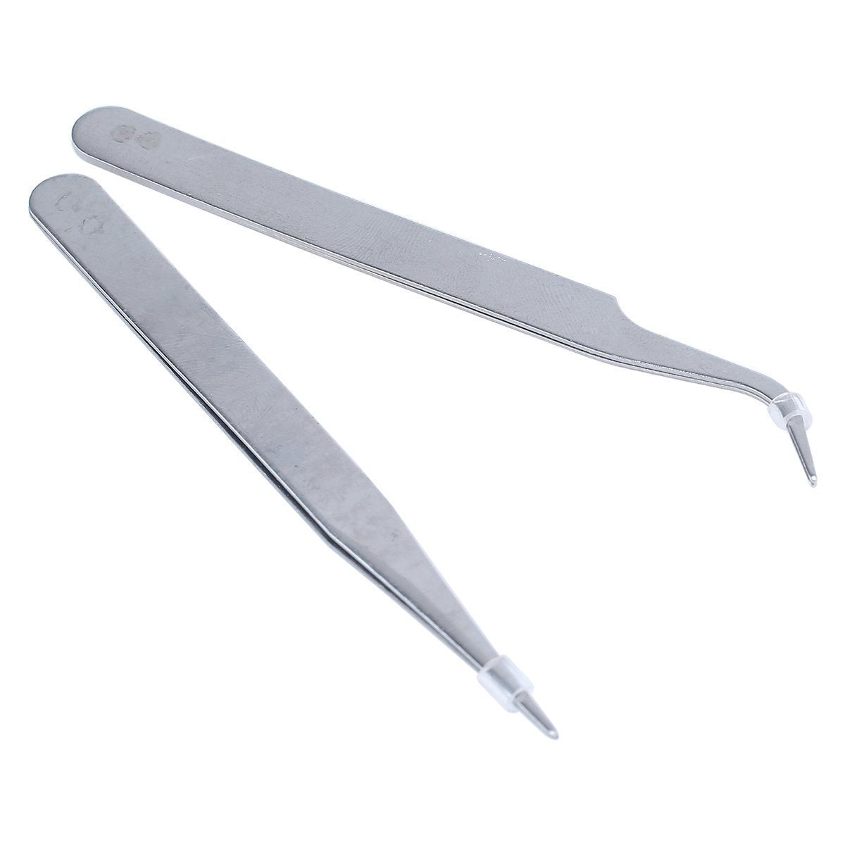 2pcsProfessionalNailArtRhinestonesEyelashesExtensionsPickTweezerNipperClipperTool silver AD