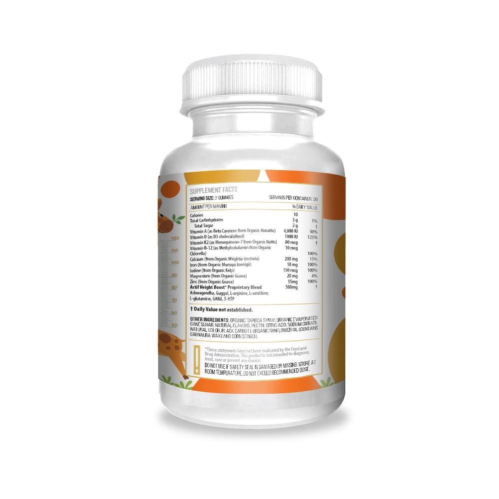 Actif Height Boost Mega Support for Height Growth with 10+ Factors, Height Supplement for Kids and Teens, 60 Gummies, Strawberry Flavor, Get Tall Fast Formula