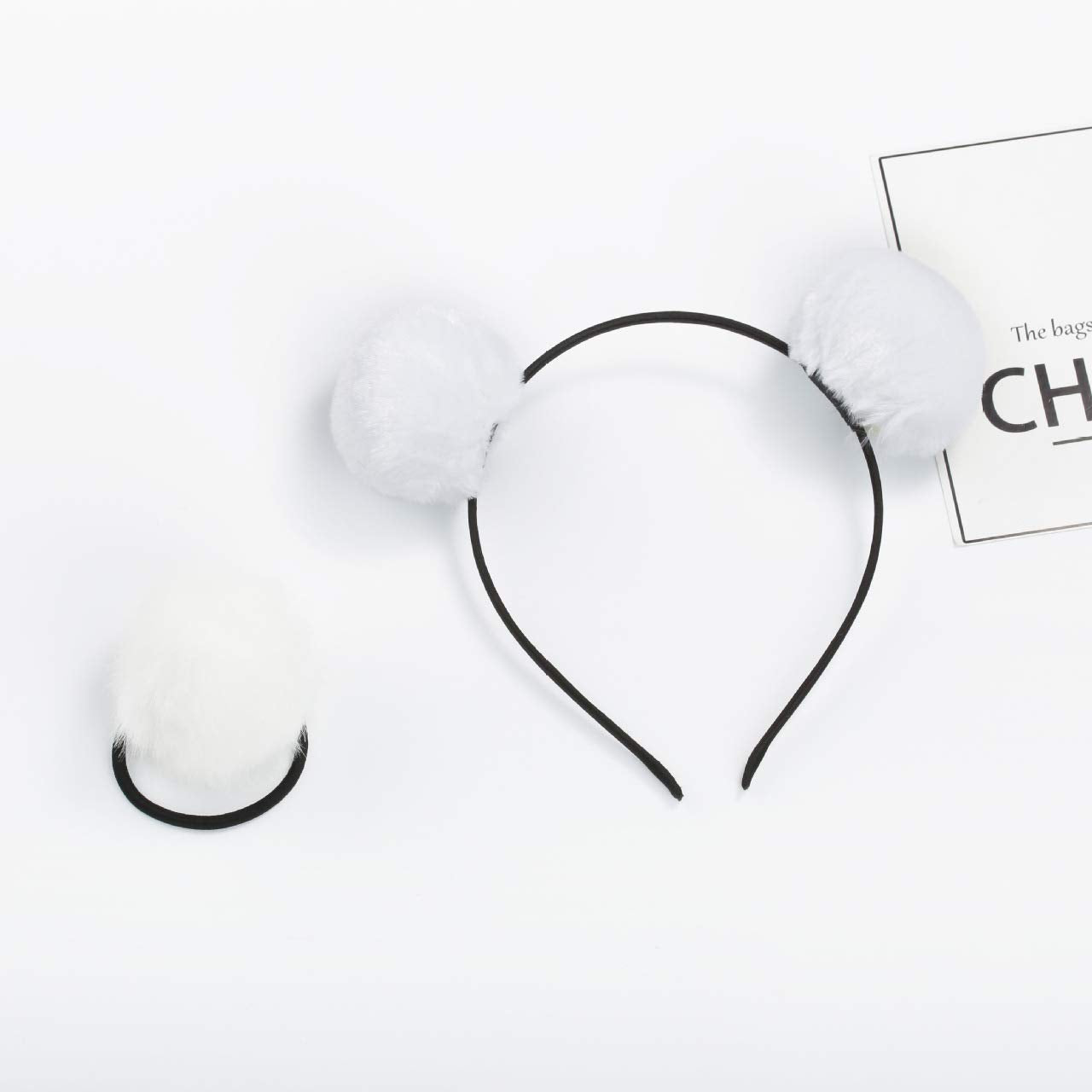 6 Pieces 3 Pairs Fluffy Furry Pom Ball Headband and Elastic Hair Ties Fuzzy Faux Fur Animal Ears Double Pom Headband PomPom Hair Band for Girls and Women