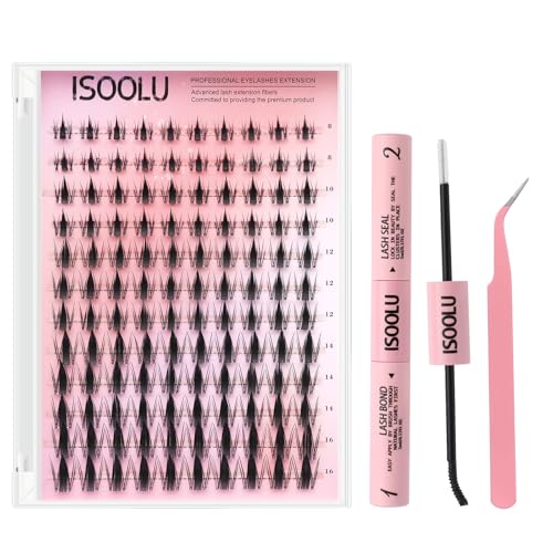 ISOOLU Fairy Lash Clusters Manga Individual Lashes C Curl Wispy Eyelash Clusters WideSpan Eyelash Extension Kit with Lash Bond and Seal Wet-Look Spiky Cluster Lashes (Fairy Kit)