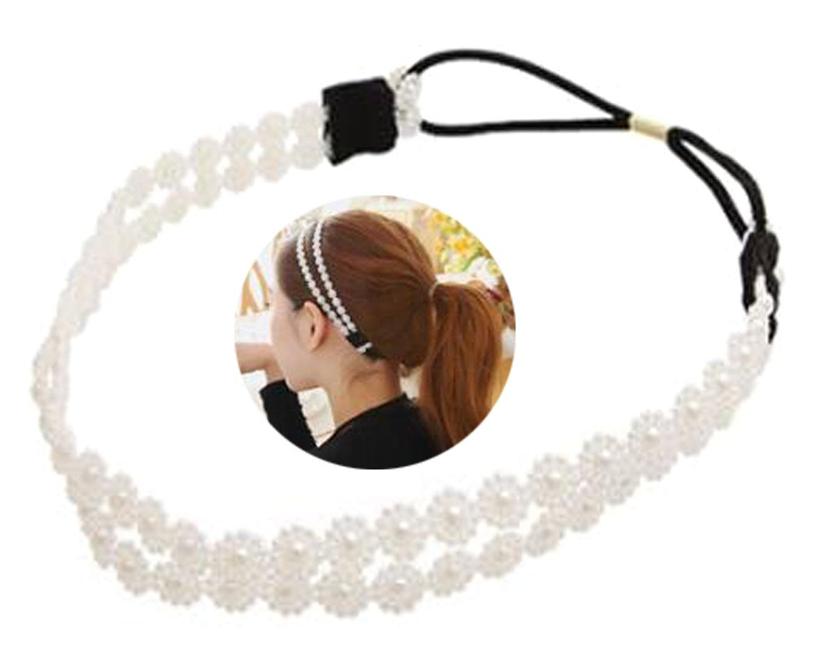 Nicedmm 2 Pcs Fashion Double Layer Hair Rope Artificial Pearl Snowflakes Headband - Flowers Hair Ornaments Hair Bands Headdress for Women Lady Girl