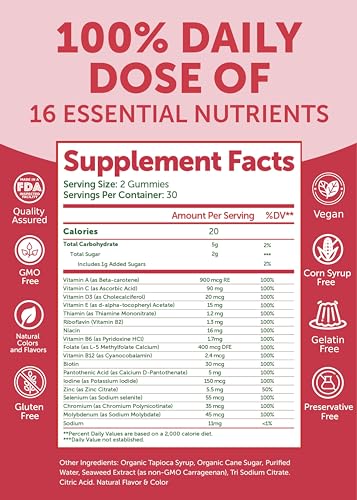 Lunakai USA Made Womens Multivitamin Gummies - Delicious Daily Dose with 16 Multi Vitamins for Women - Energy & Immune Support, Non-GMO, 60 Ct