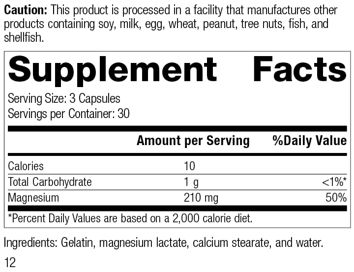 Standard Process Inc. Magnesium Lactate - Supplement for Cell Energy, Muscle & Bone Support - Heart & Nervous System Support - Bioavailable & Absorbable Form of Magnesium - 90 Capsules