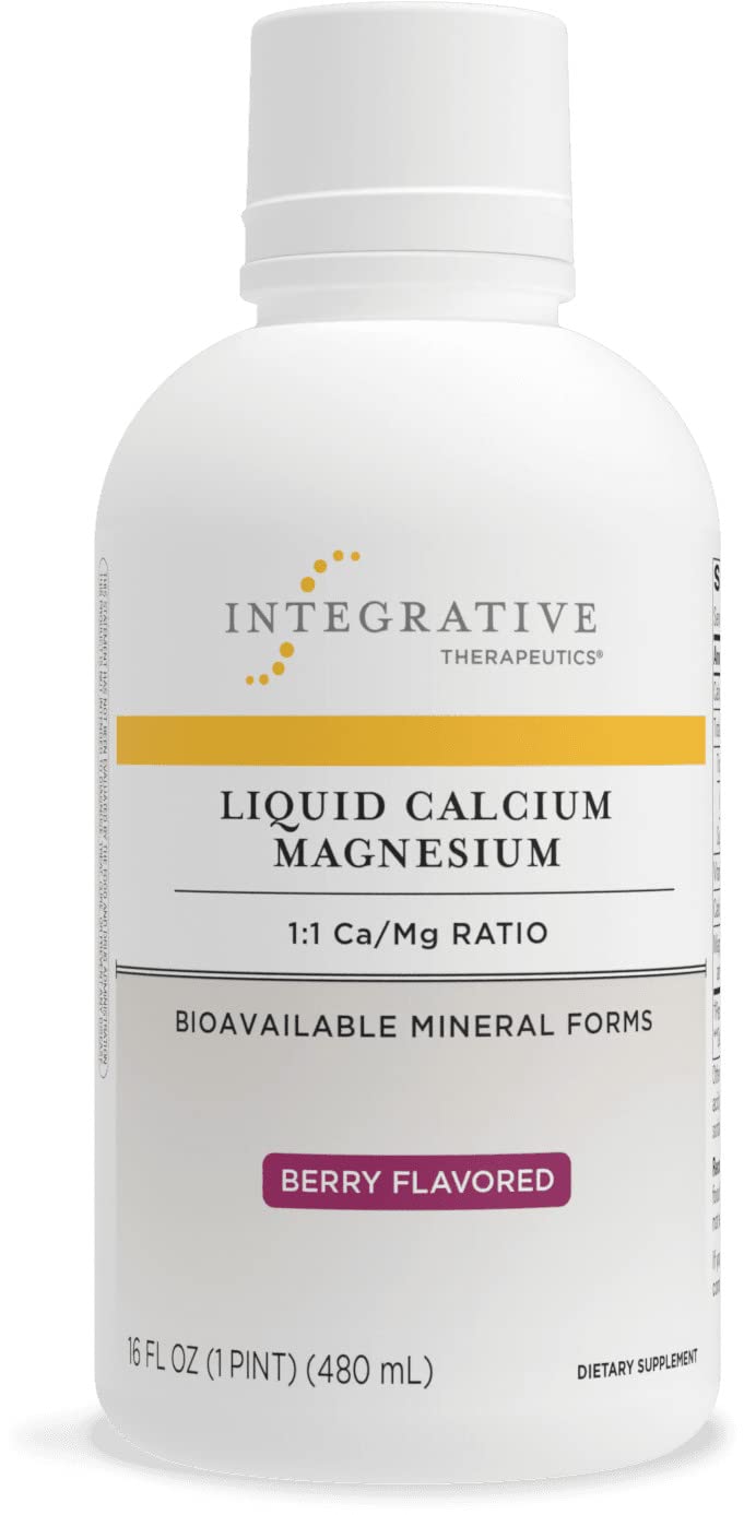 Integrative Therapeutics Liquid Calcium Magnesium - 1:1 Calcium to Magnesium Ratio - Mineral Supplement with Vitamin D3 - Bone Health Supplement for Men and Women* - 16 fl oz, Berry Flavored
