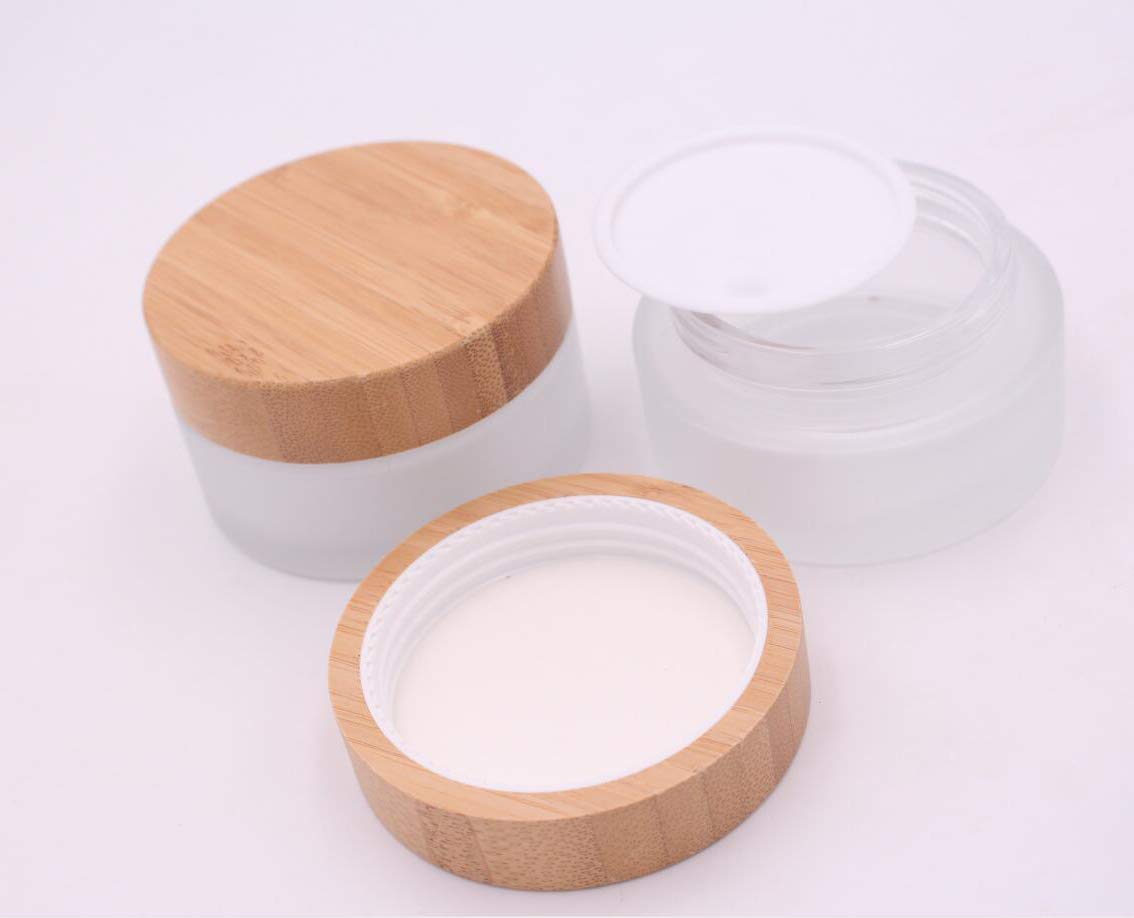 50g 50ml Environmental Bamboo Lid Frosted Glass Bottle Cream Jars Empty Cosmetic Comtainer 1pcs