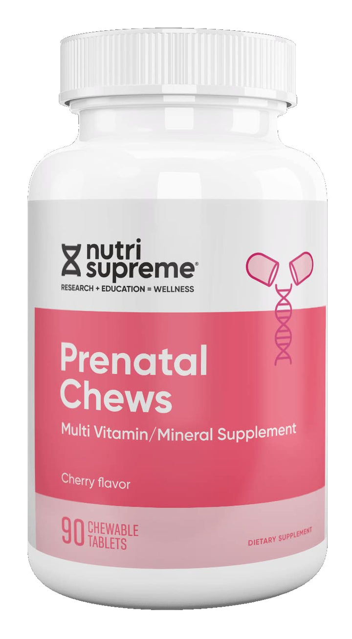 Nutri Supreme Prenatal Vitamin, Chewable Prenatal Vitamins for Women with 800 MCG of Folate, Complete Pregnancy Multivitamin with Iron, Kosher, Cherry Flavor, 90 Count