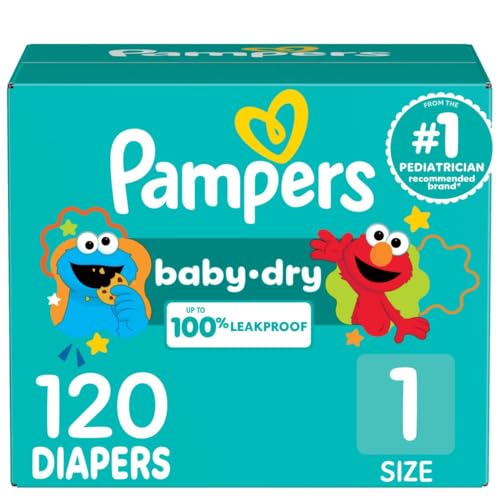 Pampers Diapers - Baby Dry - Size 1, 120 Count, Absorbent Disposable Infant Diaper (Packaging May Vary)