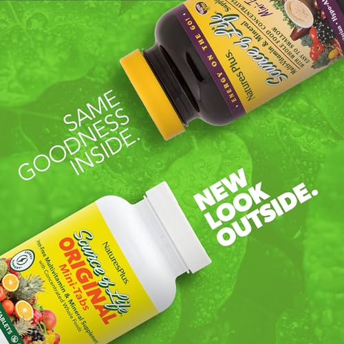 NaturesPlus Source of Life Mini-Tabs No Iron - 180 Vegetarian Mini Tablets - Easy to Swallow Natural Whole Food Multivitamin & Mineral Supplement for Health & Energy - 30 Servings