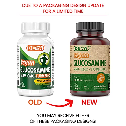 DEVA Vegan Glucosamine-MSM-CMO & Turmeric Supplement - Gluten Free Plant Based Nutritional Supplement - 90 Tablets (Pack of 2)