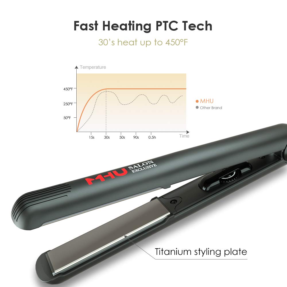 Mhd 1 Inch Profesional Titanium Floating Plate Hair Flat Iron Negative Ionic Technology Straightening Iron Plus 2 X Free Salon Clips