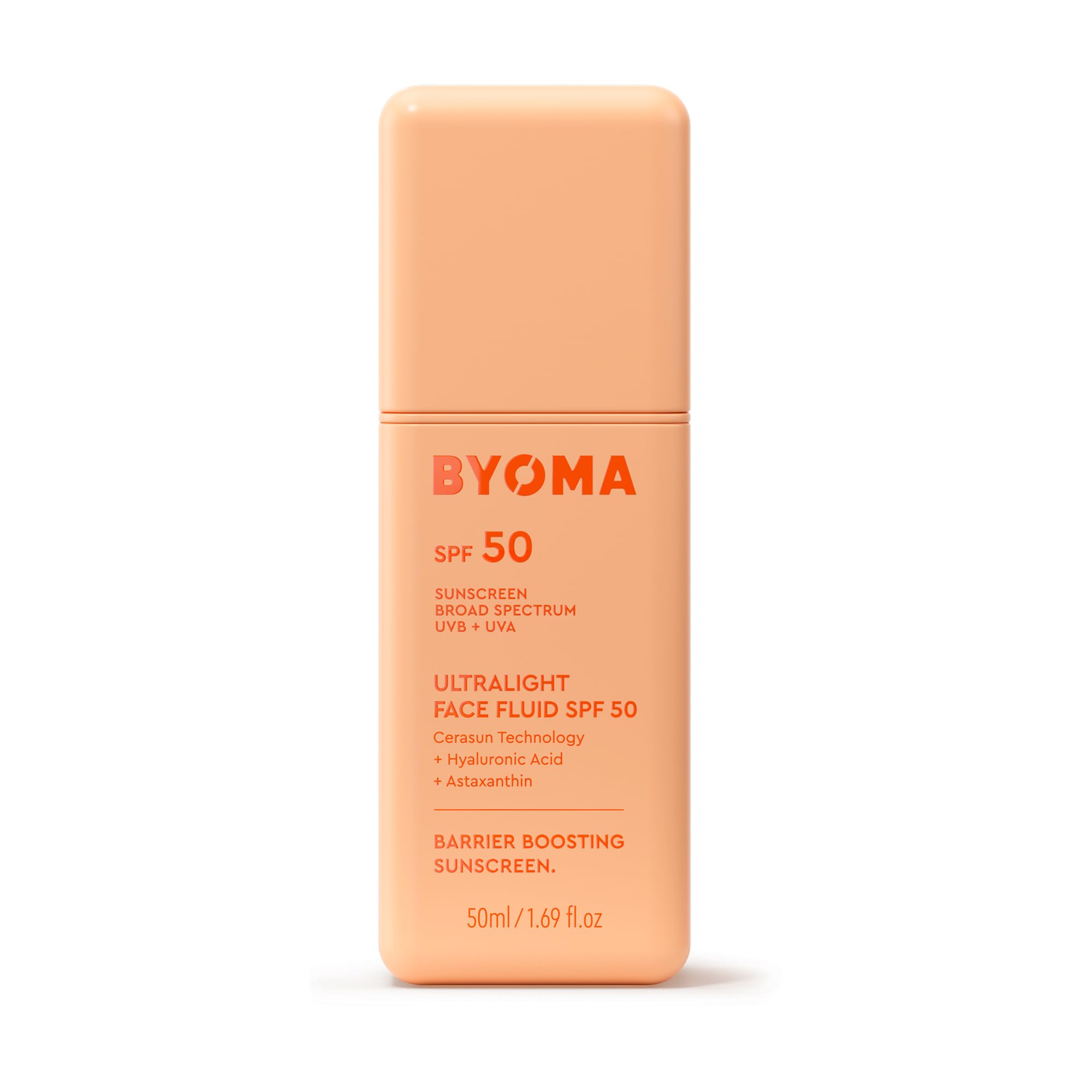 BYOMA SPF 50 Face Fluid - Ultra-Lightweight Facial Sunscreen for All Skin Tones - Luminous Glow, No White Cast - SPF Moisturizer Strengthens Skin Barrier - 1.69 fl.oz