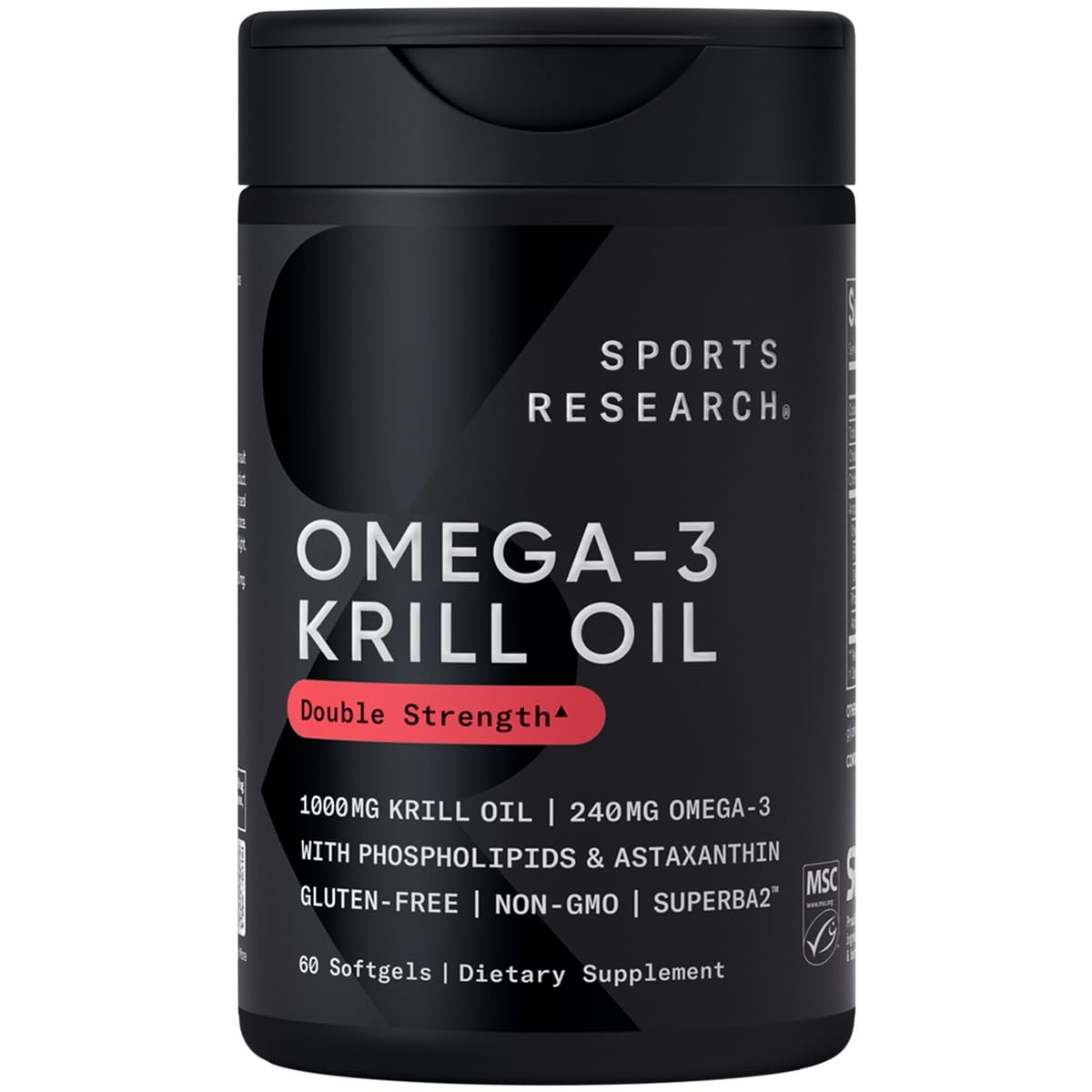 Sports Research Antarctic Krill Oil Omega 3 Softgels 1000mg (Double Strength) with Phospholipids, Choline & Astaxanthin - Sustainably Sourced, Non-GMO Verified & Gluten Free - 60 Capsules