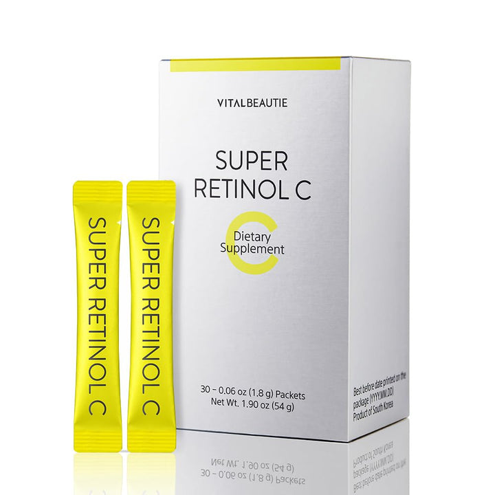 VITALBEAUTIE Super RetinolC (Powder, Skincare Supplement) - Retinol, Vitamin A, C, D, E, Pantothenic Acid, Zinc, L-Cysteine for Skin Radiance and Tone Vegan Authorized AMOREPACIFIC - 30 Packets