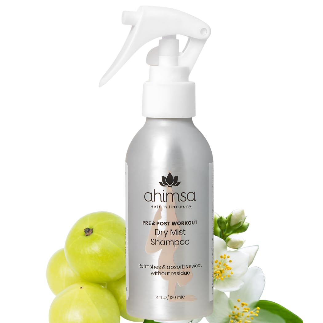 Ahimsa Dry Mist Shampoo for Dark Hair, Improved Formula - Powder & Aerosol Free, Vegan & Cruelty Free, Workout Friendly