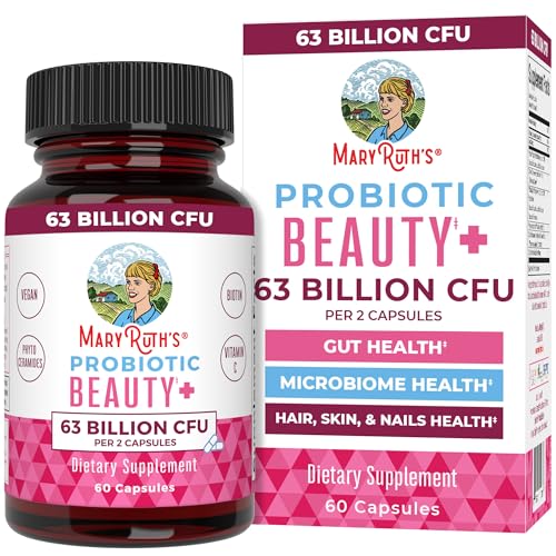 MaryRuth Organics Probiotic Beauty Capsules | Collagen Boost | 1 Month Supply | Vegan Collagen & Probiotic Capsules for Hair, Skin, and Nails | with Biotin for Adults | Non-GMO | 60 Count