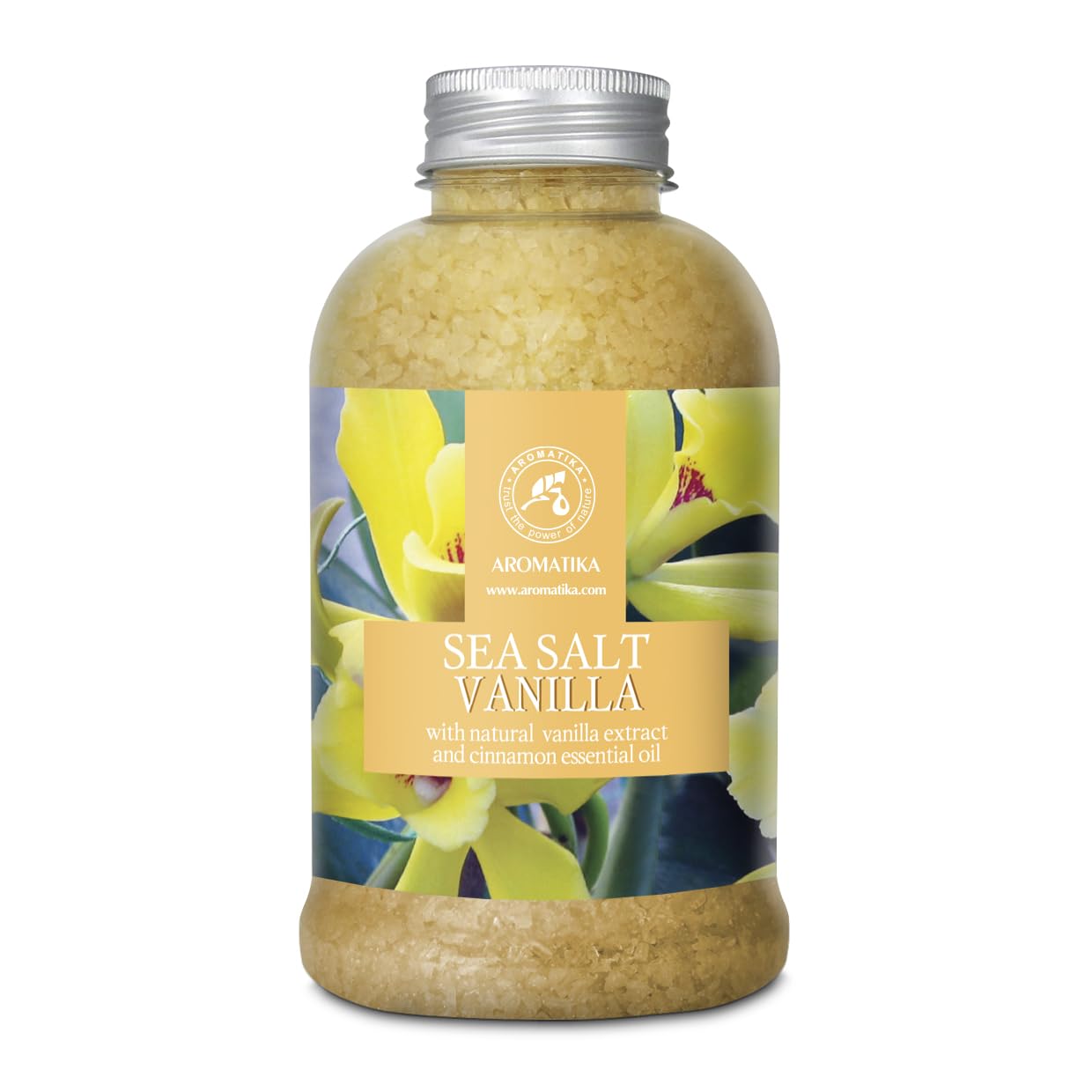 Sea Salt Vanilla 21.16 Oz - w/Vanilla & Cinnamon Essential Oils - Natural Bath Sea Salts - Best for Bath - Good Sleep - Relaxing - Body Care - Beauty