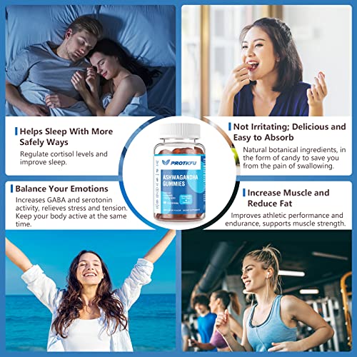 ProTKFU 2 Pack Ashwagandha Gummies & Vitamin D3 Gummies Organic Aswangdha Supplement for Improve Sleep, Stress Relief & Mood Calm (Non-GMO, Gluten-Free & Sugar Free)