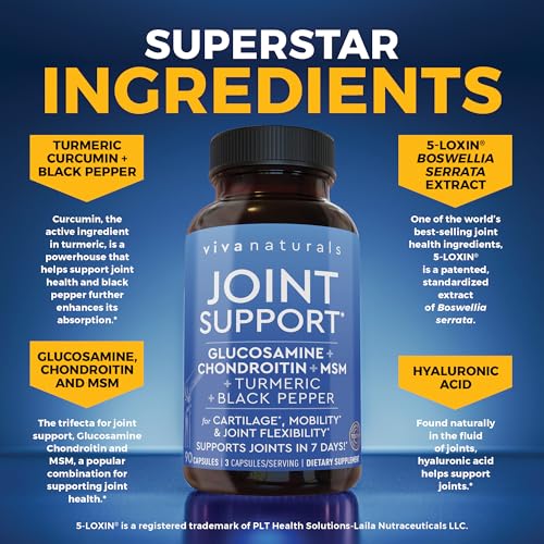 Glucosamine Chondroitin MSM Joint Support Supplement, 90 Capsules - with Turmeric, Black Pepper, Boswellia and Hyaluronic Acid - Joint Health Supplement for Mobility, Flexibility and Comfort