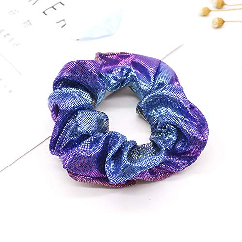 MANDI HOME 4 Pcs Bright Metallic Hair Scrunchies Hair Holder Bobbles Elastics Ponytail Holders Hair Wrist Ties Bands Cloth Scrunchies For Show Gym Dance Party Club Girl (Purple)