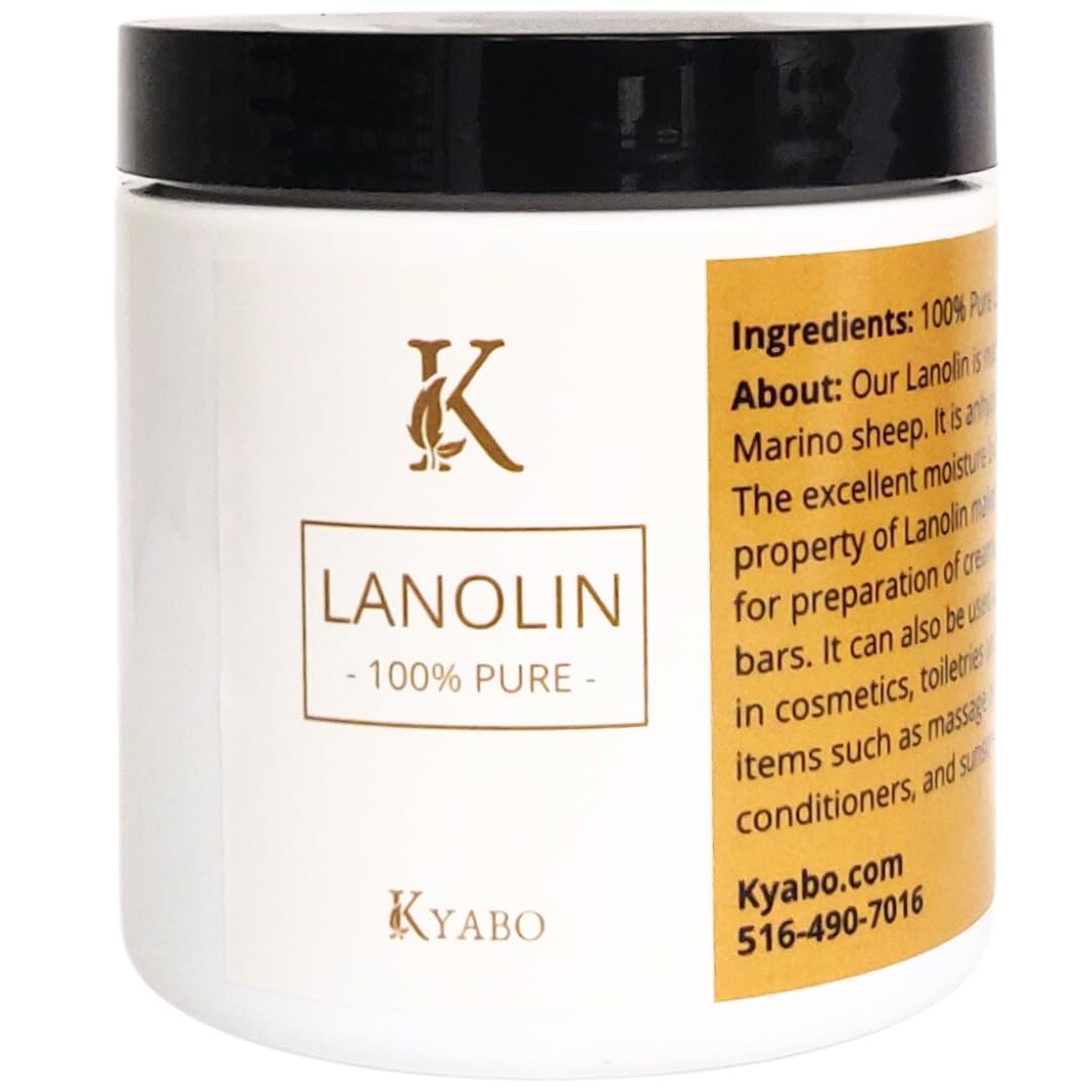 Kyabo Pure Lanolin 1lb Jar - All-Natural Emollient for Dry Skin, Chapped Lips, and More - Moisturizing, Hydrating, and Soothing - Ideal for Skincare and DIY Beauty Products Organic (16oz/1lb Jar)