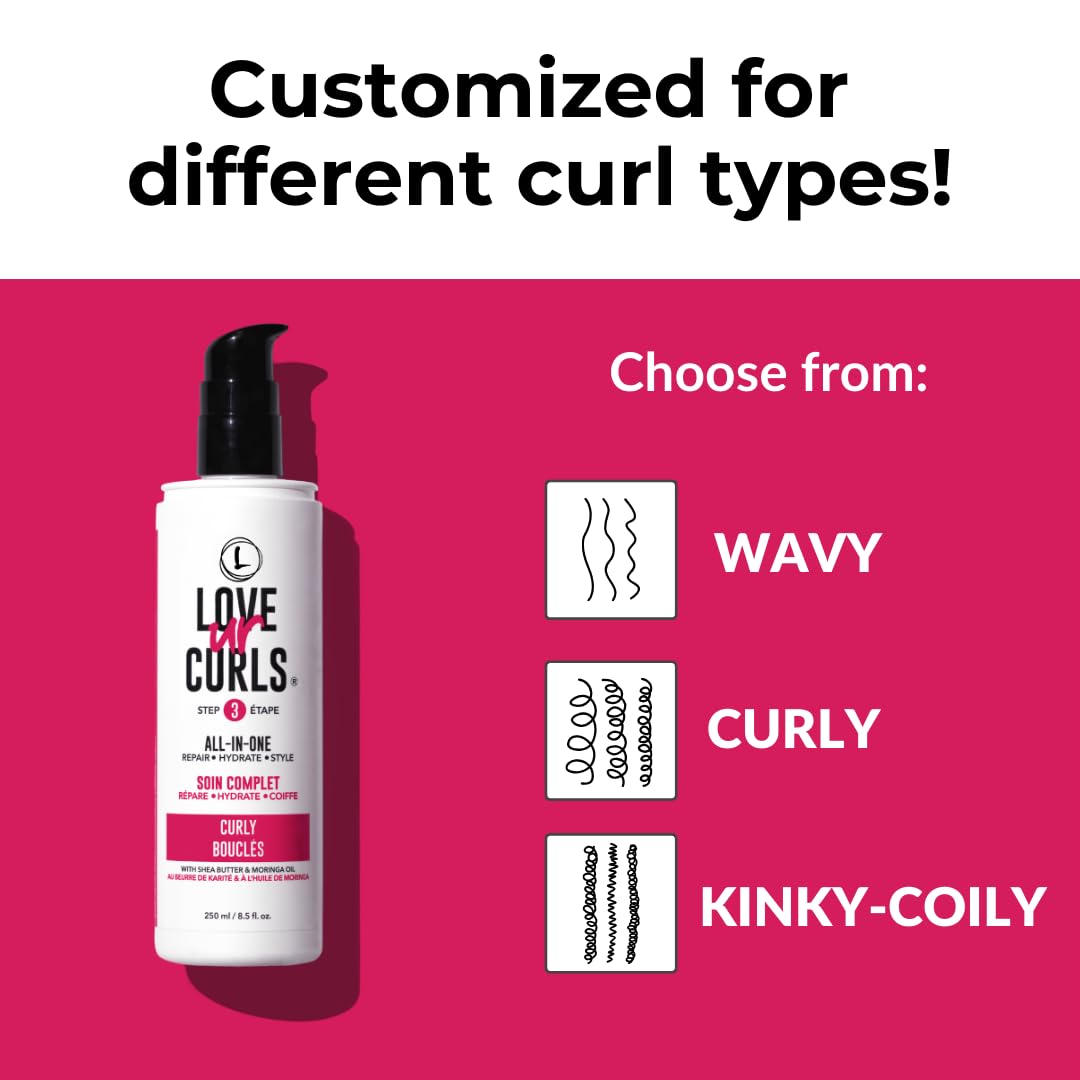 Love Ur Curls - Shampoo, Conditioner, Curly All In One Styler to repair, define and hydrate hair and Irish Sea Moss Gel for touchable hold