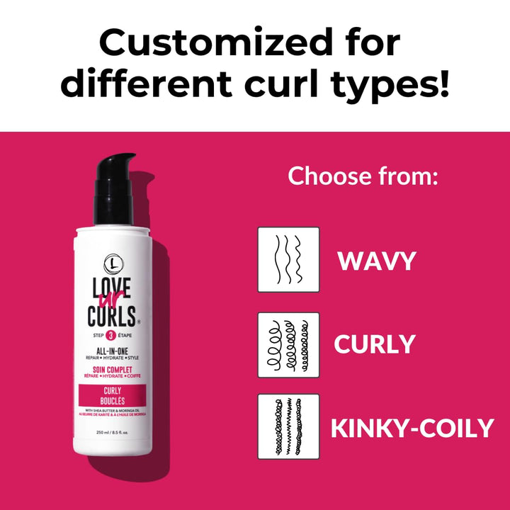 Love Ur Curls - Shampoo, Conditioner, Curly All In One Styler to repair, define and hydrate hair and Irish Sea Moss Gel for touchable hold